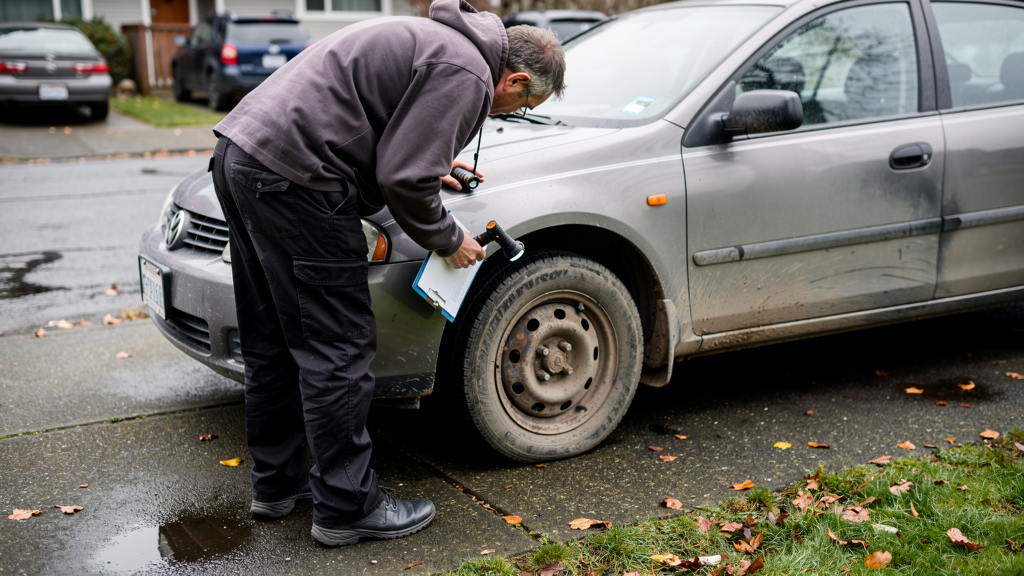 Mechanic inspecting a used vehicle before purchase